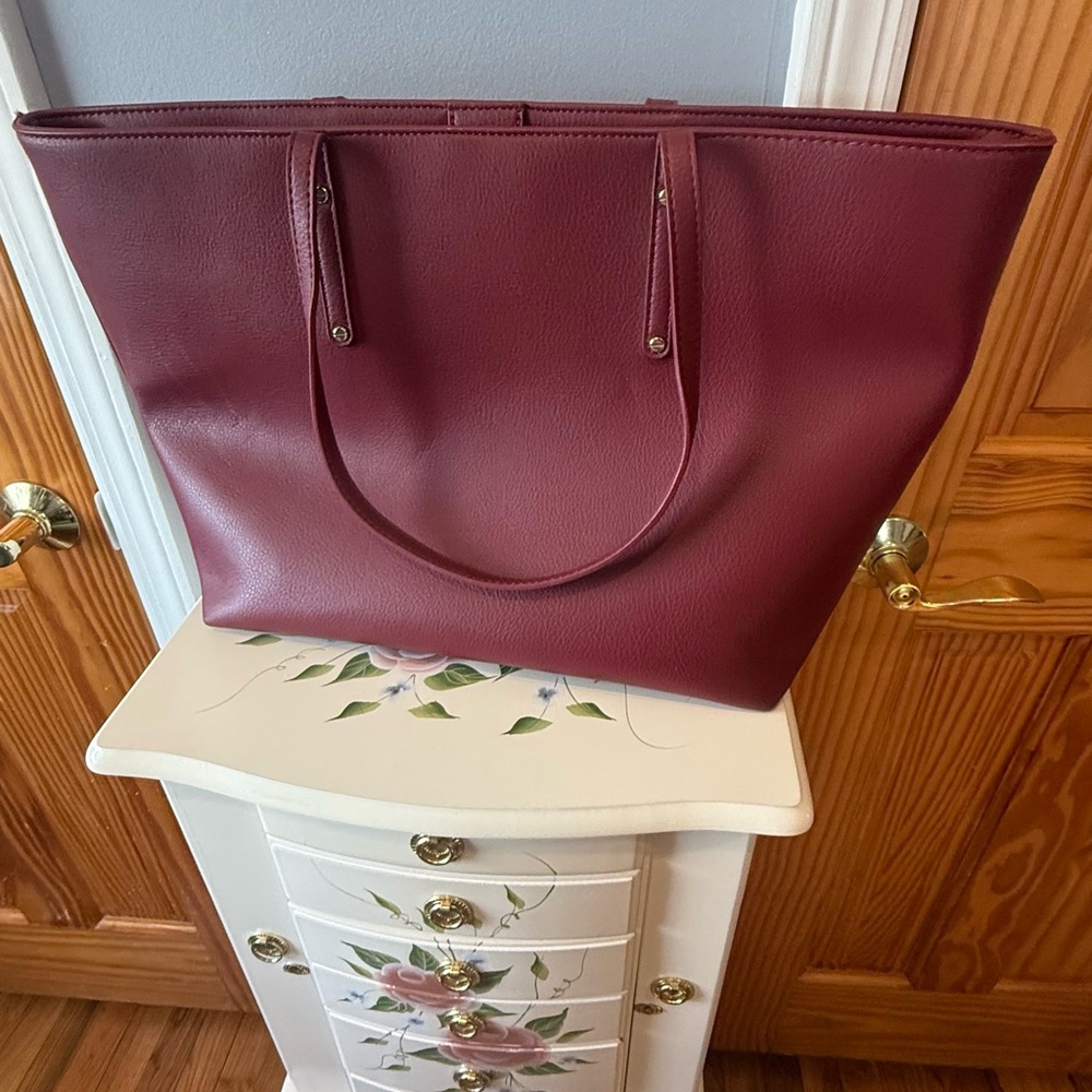 INC Leather Tote and Crossbody Set in Burgundy and Black - Picture 2 of 8